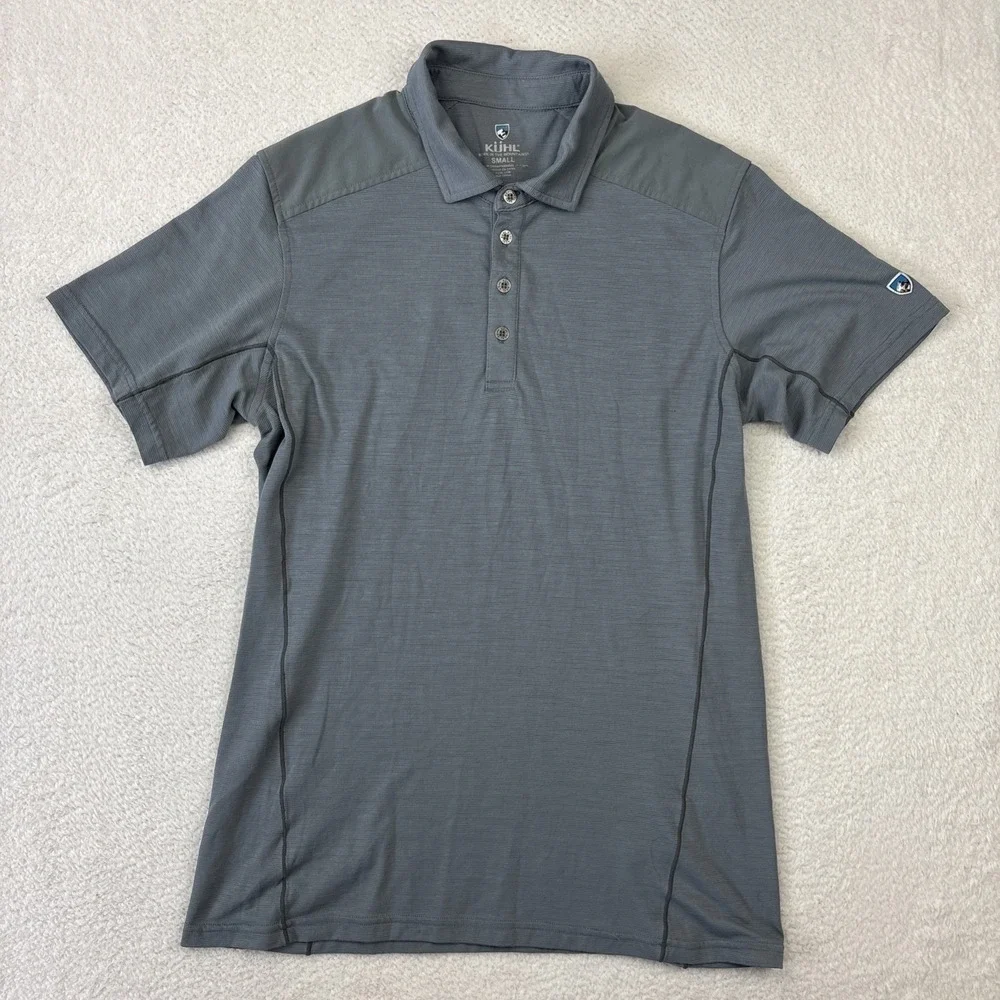 KUHL 'Virtuoso' Mens Polo Shirt Small Gray Wool Blend Performance Hiking Stretch